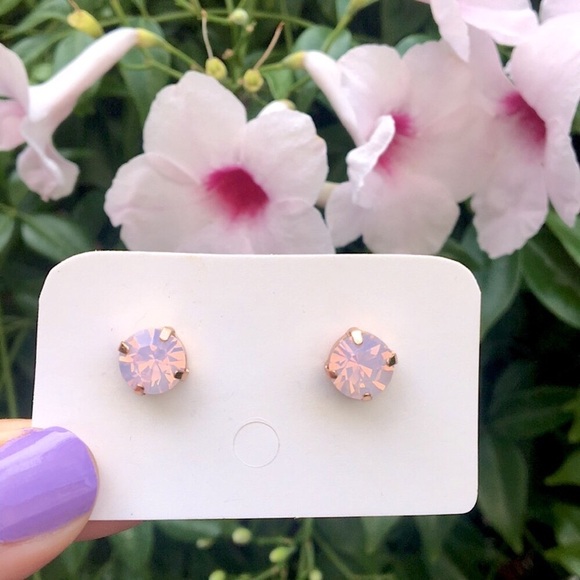 Pink Opal + Rose Gold Crystal Earrings - Picture 3 of 8